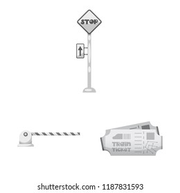 Isolated object of train and station sign. Collection of train and ticket stock symbol for web.
