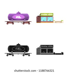 Isolated object of train and station sign. Collection of train and ticket vector icon for stock.