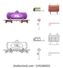 Isolated object of train and station sign. Set of train and ticket vector icon for stock.