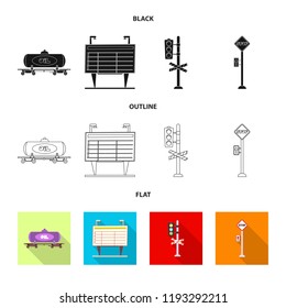 Isolated object of train and station sign. Set of train and ticket vector icon for stock.