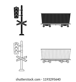 Isolated object of train and station sign. Set of train and ticket vector icon for stock.
