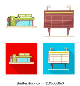 Isolated object of train and station sign. Set of train and ticket stock vector illustration.