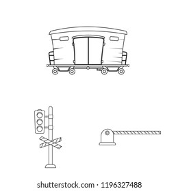 Isolated object of train and station sign. Collection of train and ticket stock symbol for web.