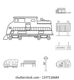 Isolated object of train and station sign. Collection of train and ticket vector icon for stock.