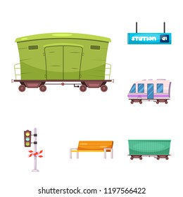 Isolated object of train and station sign. Set of train and ticket stock symbol for web.