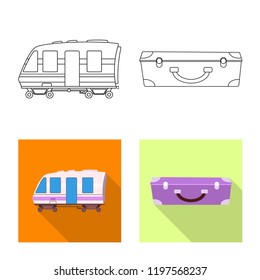 Isolated object of train and station sign. Collection of train and ticket vector icon for stock.
