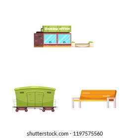 Isolated object of train and station sign. Collection of train and ticket vector icon for stock.