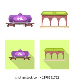 Isolated object of train and station sign. Set of train and ticket stock vector illustration.