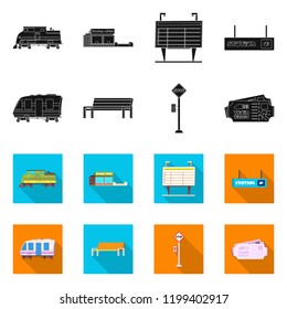 Isolated object of train and station sign. Set of train and ticket stock symbol for web.