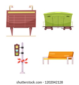 Isolated object of train and station sign. Collection of train and ticket vector icon for stock.