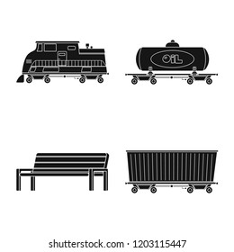 Isolated object of train and station sign. Set of train and ticket vector icon for stock.