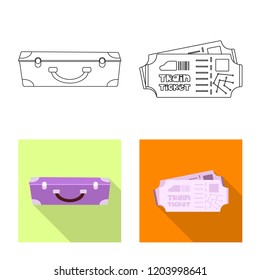 Isolated object of train and station sign. Collection of train and ticket stock vector illustration.