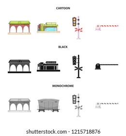 Isolated object of train and station sign. Set of train and ticket vector icon for stock.