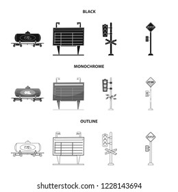 Isolated object of train and station sign. Collection of train and ticket vector icon for stock.