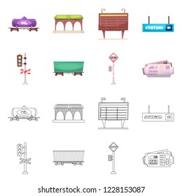 Isolated object of train and station sign. Set of train and ticket stock symbol for web.