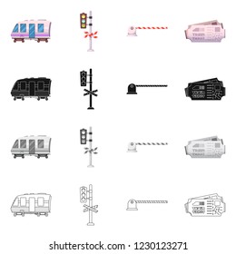 Isolated object of train and station sign. Set of train and ticket vector icon for stock.