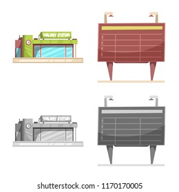 Isolated object of train and station symbol. Collection of train and ticket stock symbol for web.