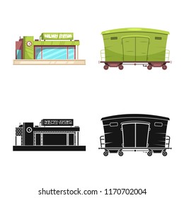 Isolated object of train and station symbol. Set of train and ticket stock vector illustration.