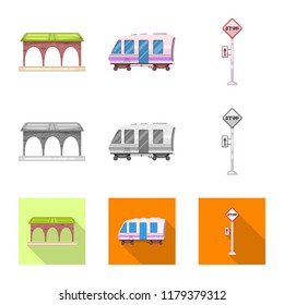Isolated object of train and station symbol. Collection of train and ticket stock vector illustration.