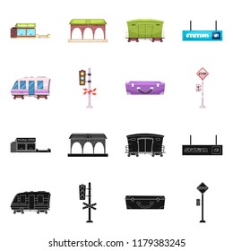 Isolated object of train and station symbol. Collection of train and ticket vector icon for stock.