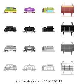 Isolated object of train and station symbol. Collection of train and ticket stock symbol for web.
