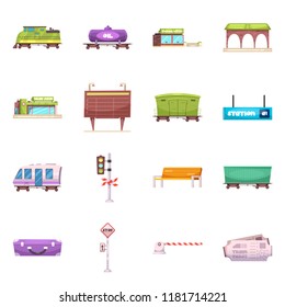 Isolated object of train and station symbol. Set of train and ticket stock symbol for web.