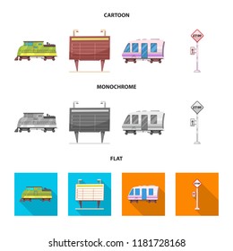 Isolated object of train and station symbol. Set of train and ticket stock vector illustration.