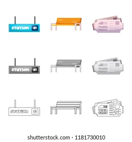 Isolated object of train and station symbol. Set of train and ticket vector icon for stock.