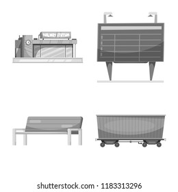 Isolated object of train and station symbol. Collection of train and ticket stock symbol for web.