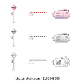 Isolated object of train and station symbol. Set of train and ticket stock symbol for web.