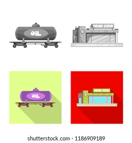 Isolated object of train and station symbol. Set of train and ticket vector icon for stock.
