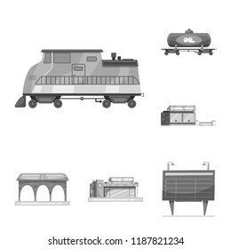 Isolated object of train and station symbol. Collection of train and ticket stock vector illustration.