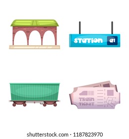 Isolated object of train and station symbol. Collection of train and ticket stock symbol for web.