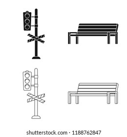 Isolated object of train and station symbol. Set of train and ticket stock symbol for web.