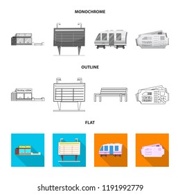 Isolated object of train and station symbol. Set of train and ticket stock vector illustration.