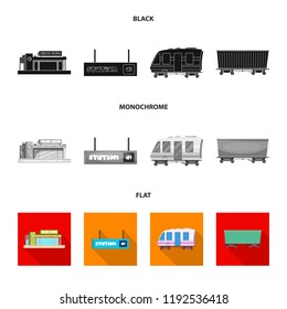 Isolated object of train and station symbol. Set of train and ticket vector icon for stock.