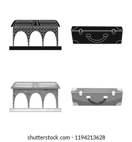 Isolated object of train and station symbol. Set of train and ticket stock symbol for web.