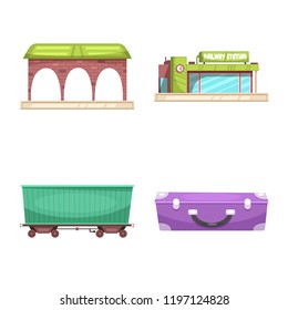 Isolated object of train and station symbol. Collection of train and ticket vector icon for stock.