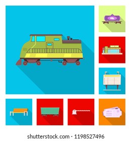 Isolated object of train and station symbol. Set of train and ticket vector icon for stock.
