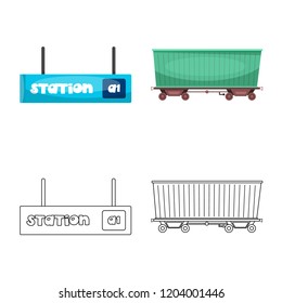 Isolated object of train and station symbol. Set of train and ticket vector icon for stock.