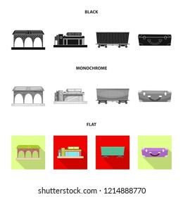 Isolated object of train and station symbol. Collection of train and ticket vector icon for stock.