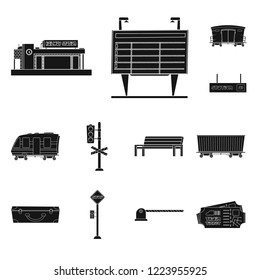 Isolated object of train and station symbol. Collection of train and ticket stock symbol for web.