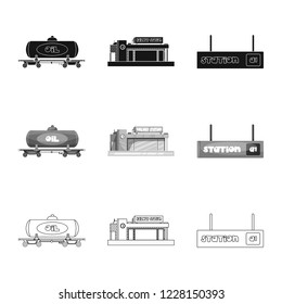 Isolated object of train and station symbol. Set of train and ticket stock symbol for web.