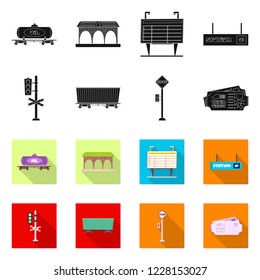 Isolated object of train and station symbol. Set of train and ticket stock symbol for web.