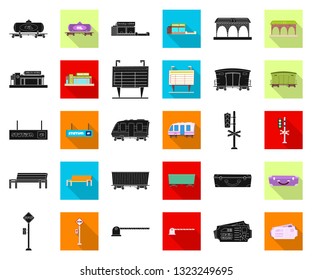 Isolated object of train and station symbol. Set of train and ticket stock symbol for web.