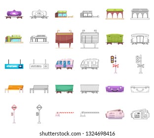 Isolated object of train and station symbol. Set of train and ticket stock symbol for web.