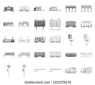 Isolated object of train and station symbol. Set of train and ticket stock symbol for web.