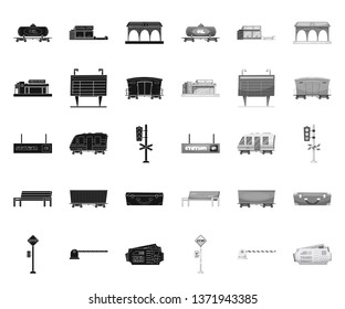 Isolated object of train and station symbol. Set of train and ticket stock symbol for web.