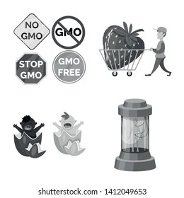 Isolated object of transgenic and organic logo. Collection of transgenic and synthetic stock symbol for web.