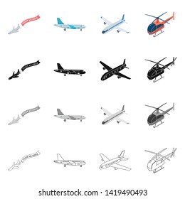 Isolated object of transport and object sign. Set of transport and gliding  stock symbol for web.